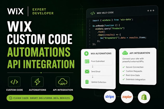 do wix custom code, wix automations, velo api integration