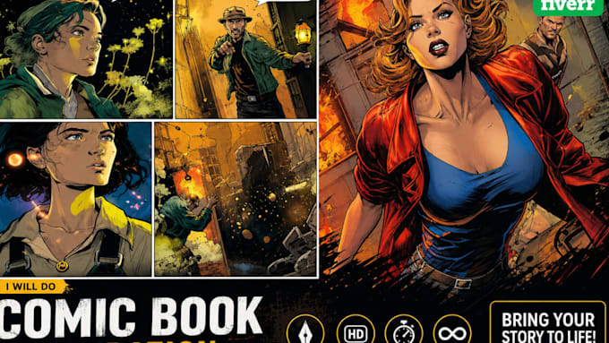 illustrate  comic book, comic illustration, graphic novel,