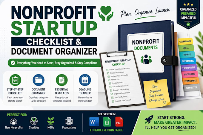 create a nonprofit startup checklist and organize your documents