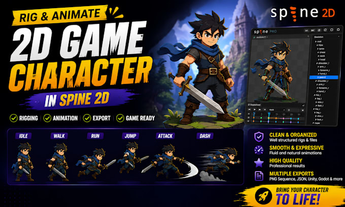rig and animate your 2d game character in spine 2d