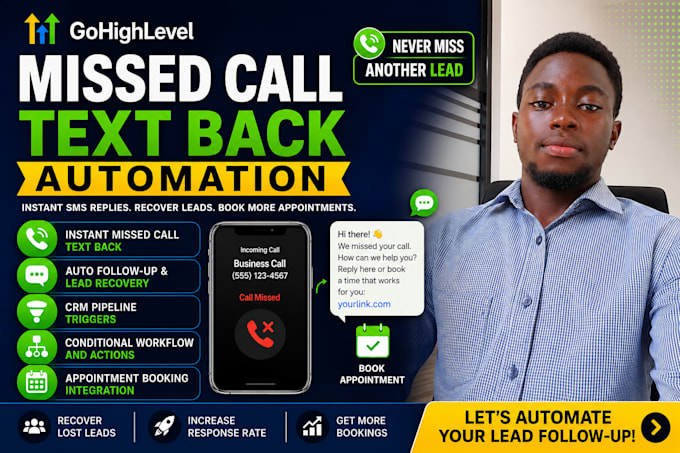set up gohighlevel sale funnel missed call text back SMS automation