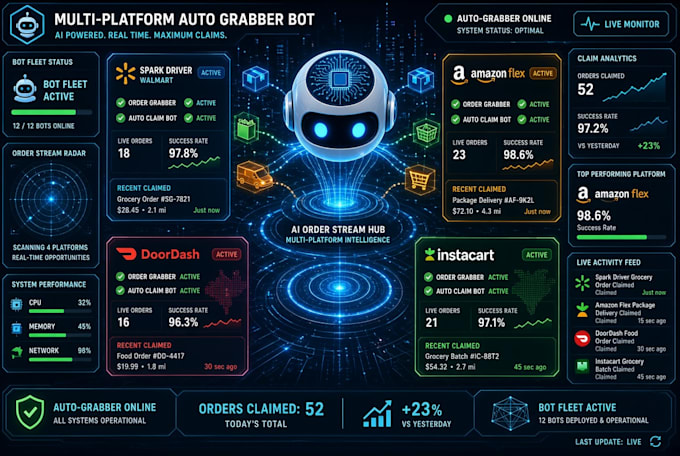 build spark driver bot, amazon flex bot doordash and instacart order grabber bot
