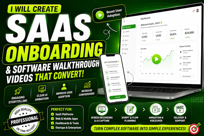 create b2b saas onboarding video with UI animation and screen demo