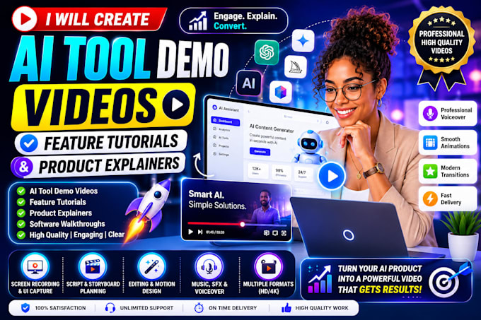 create ai tool demo videos, feature tutorials and product explainers