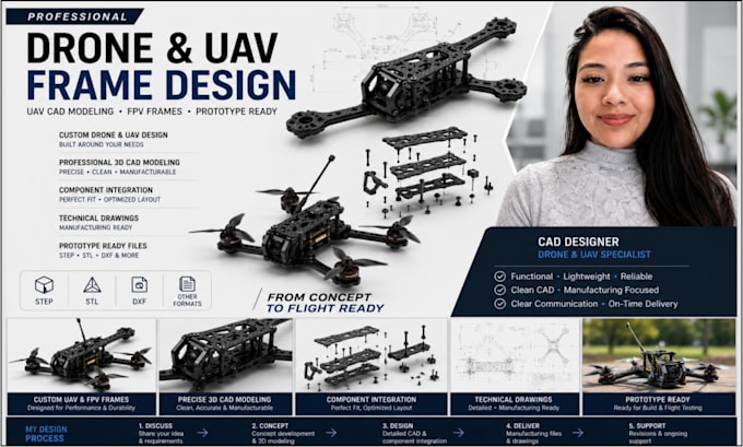 do drone frame design uav 3d cad model, fpv frame prototype aerospace cad