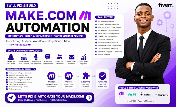 fix make com errors, scenarios and automation workflows