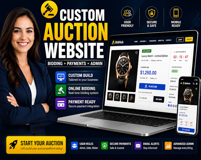 build a custom auction website with bidding and payment system