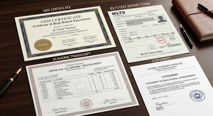 design a professional ged certificate, transcript, ielts certificate, statement