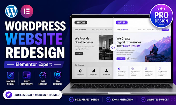 redesign and rebuild your wordpress website using elementor
