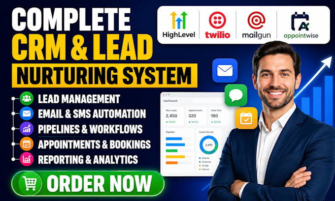setup crm email sms automation lead nurturing follow up workflows sales funnel
