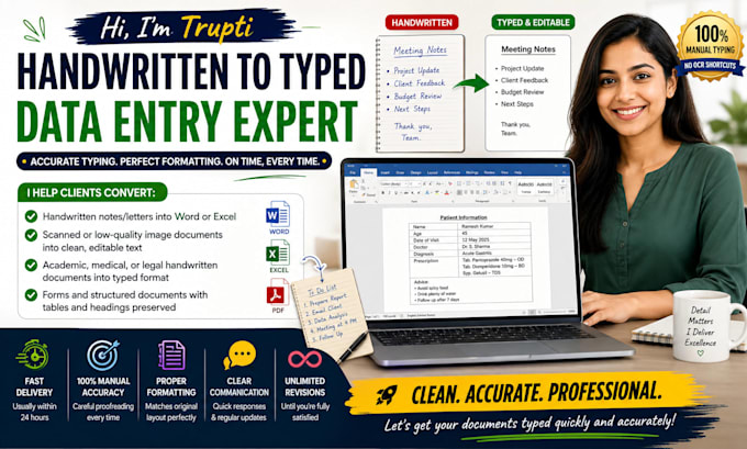 type handwritten documents into word or excel
