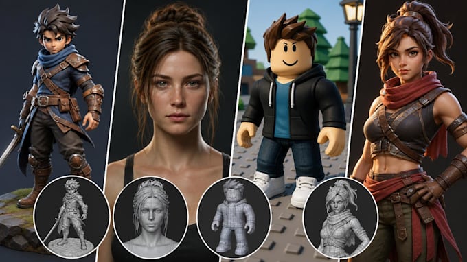 game ready 3d character, 2d to 3d character, metahuman, roblox, unity 3d model