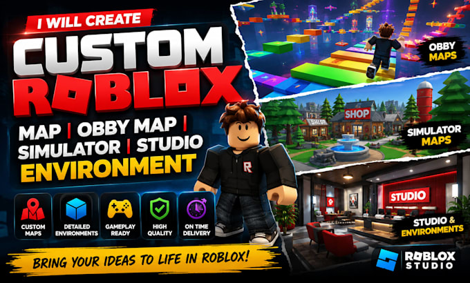 create custom roblox map, obby map, roblox simulator, studio, environment
