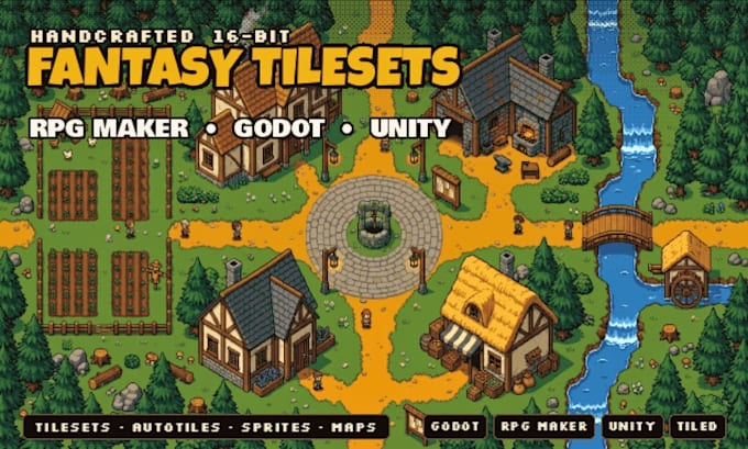 create 2d top down pixel art tileset, rpg maker godot autotile map, level design