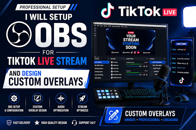 setup obs for tiktok live stream and design custom overlay