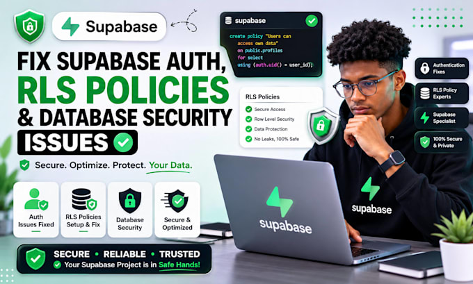 fix supabase auth, rls policies and database security issues