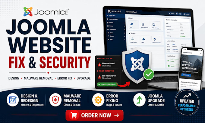 design joomla website remove malware fix errors and upgrade joomla website