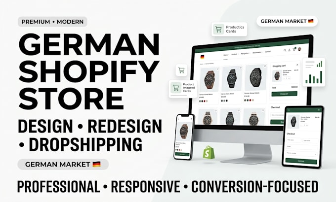 design professional german shopify store or redesign shopify dropshipping store
