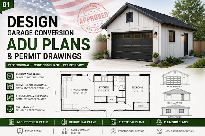 design garage conversion adu plans and permit drawings