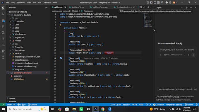build a backend API using aspnet sql server or postgresql