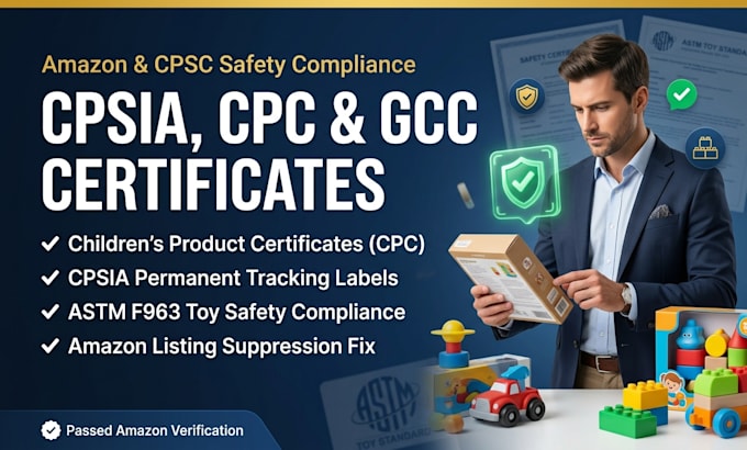 create cpsia , gcc,cpc certificate, label and amazon toy product compliance