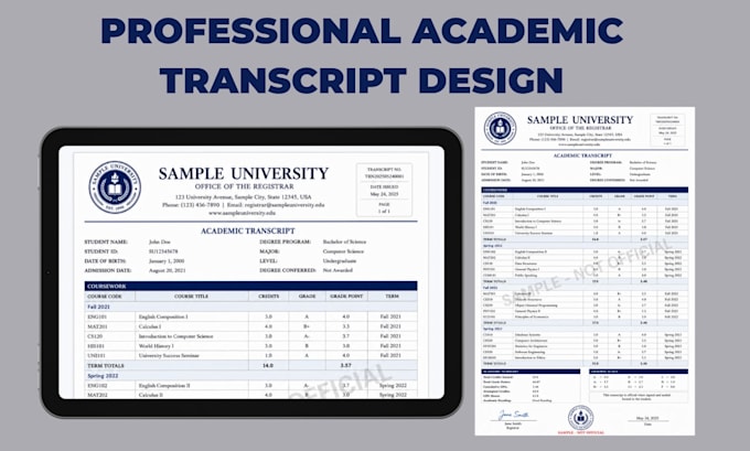 design a professional academic transcript and grade report template