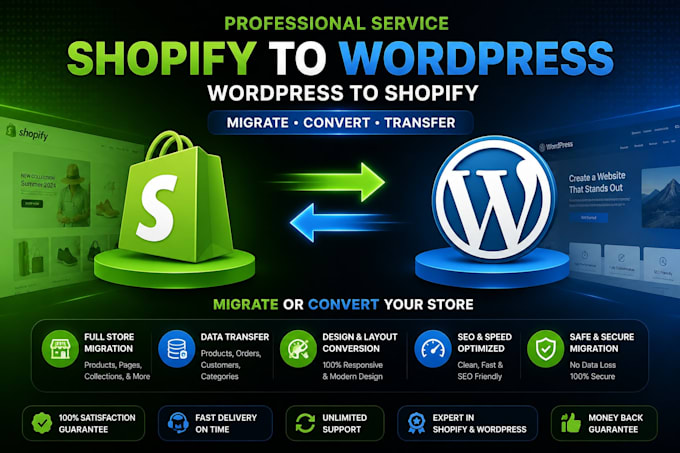 convert or migrate shopify to wordpress and wordpress to shopify