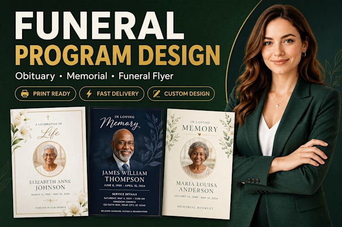 design funeral program, obituary, memorial and funeral flyer