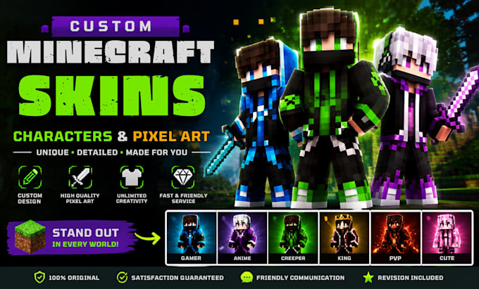 create a custom minecraft skin, character and pixel art