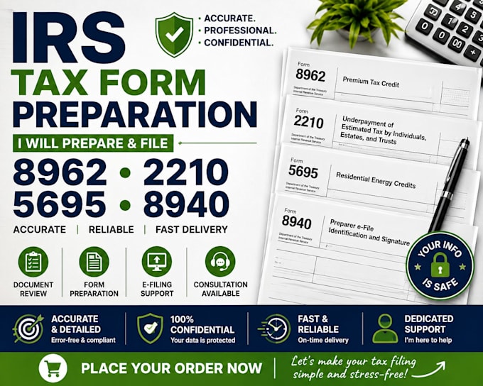 prepare irs forms 8962, 2210, 5695, and 8940 accurately