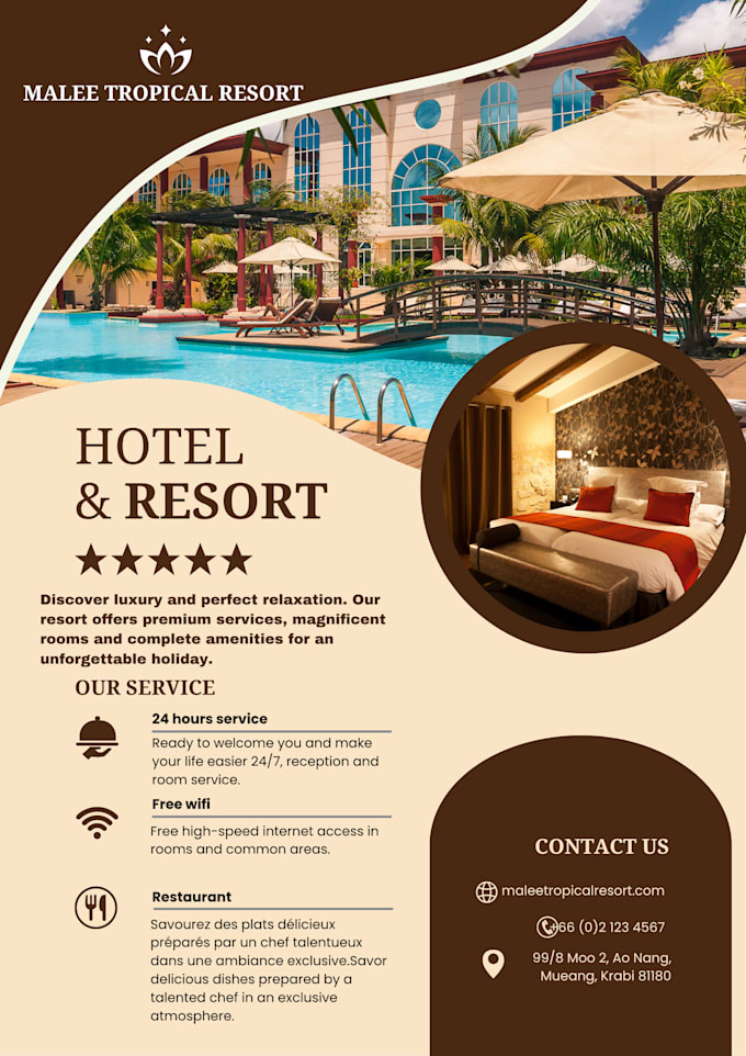 design professional luxury hotel flyers, resort menus