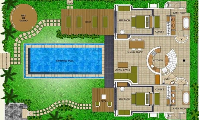 create a 2d floor plan, review stamp swimming pool plan design for permit ready