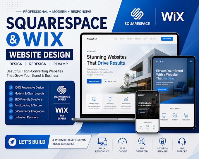 squarespace website design squarespace redesign wix website design wix redesign