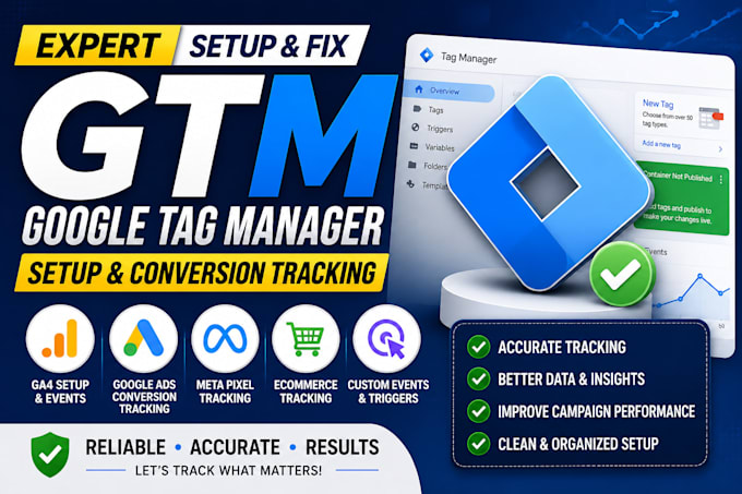 set up google tag manager GTM, ga4 and conversion tracking