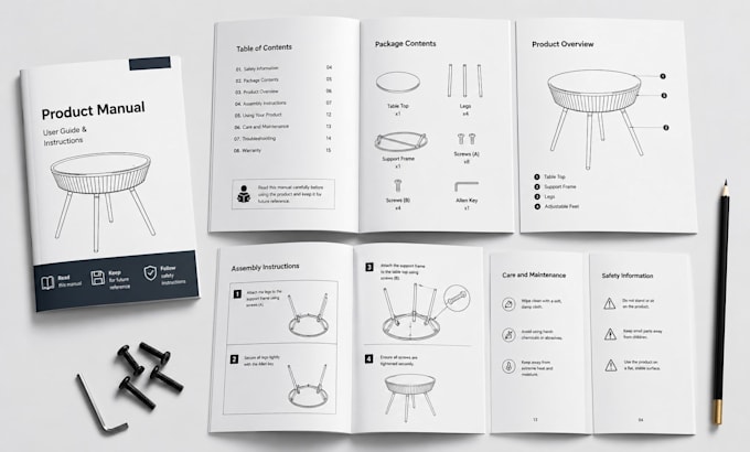 create a product manual, instruction manual and step by step user guide