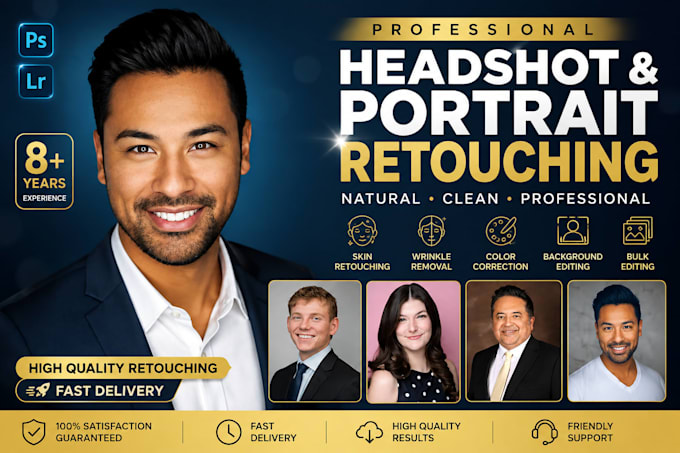 professional headshot editing, portrait retouching and bulk photo edit