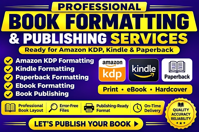 do book formatting for amazon kdp, book publishing, paperback, kindle formatting