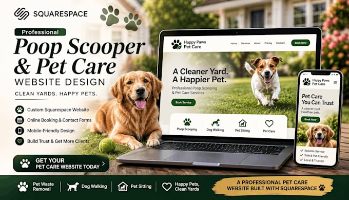 build squarespace poop scooper website pet care pet walker website