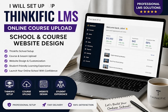 setup thinkific lms online course upload school and course website design