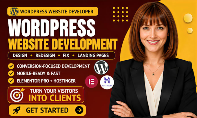 build wordpress website design redesign fix elementor pro hostinger development
