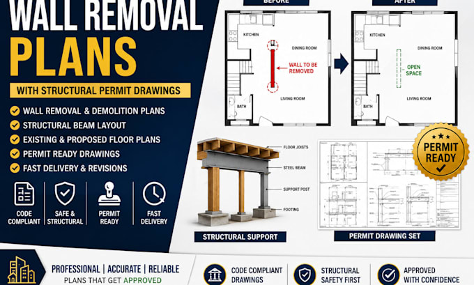 design wall removal plans with structural permit drawings