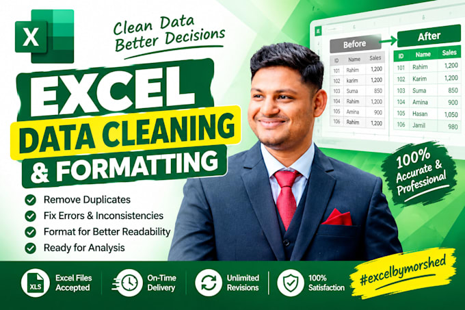 do excel data cleaning, formatting and remove duplicates