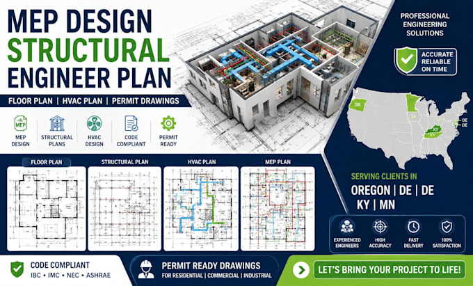 mep design structural engineer plan floor plan hvac plan in oregon de de ky mn