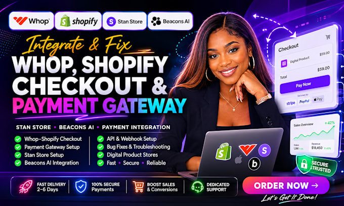 integrate whop shopify checkout payment gateway stan store beacons ai