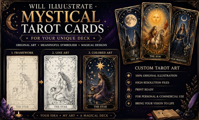 illustrate mystical tarot cards for your unique deck