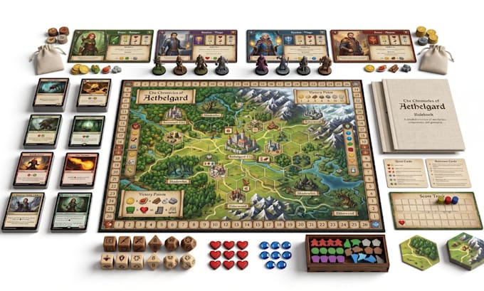design a professional board game, card game, tabletop game and rulebook