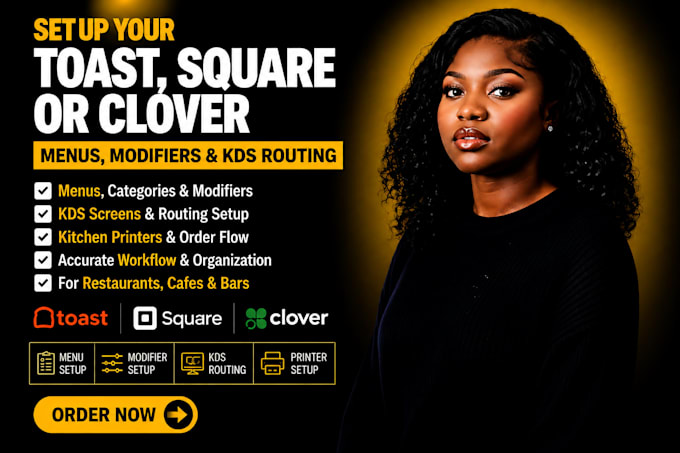 toast, square, or clover menus, modifiers, and kds routing