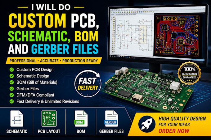 do custom pcb, schematic, bom and gerber files