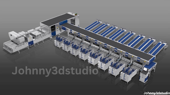 create 3d industrial warehouse animation, 3d conveyor belt production line video
