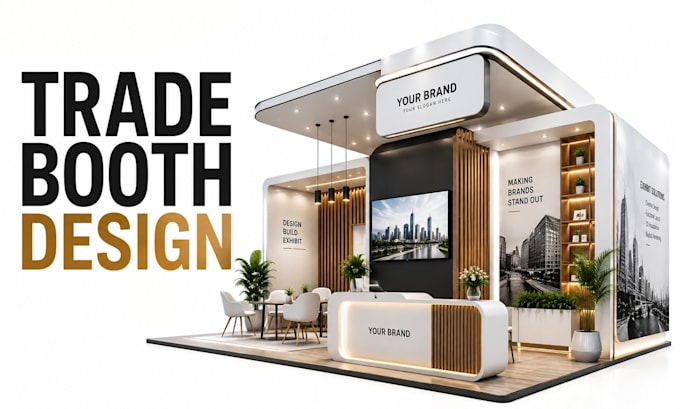do trade show booth design, exhibition stand,backdrop and 3d booth rendering
